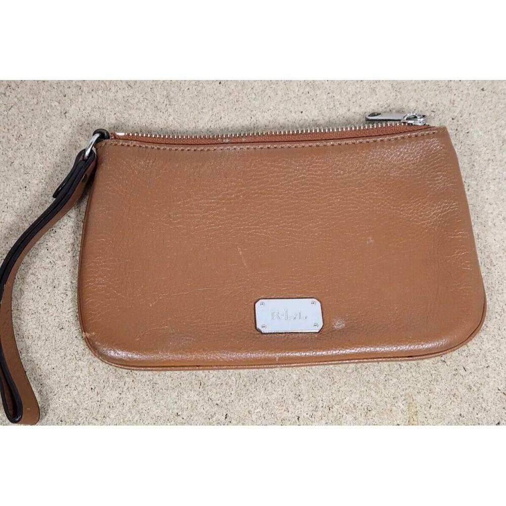 Ralph‎ Lauren Brown Leather Pouch Makeup Bag Travel Vacation Wristlet Clutch